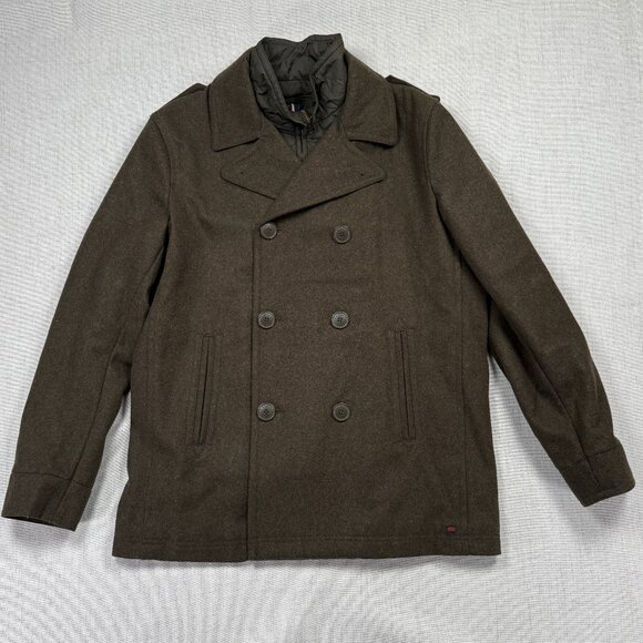 Levi's Wool Blend Peacoat Jacket Quilted Liner Double Breasted Brown Size M - Picture 1 of 16